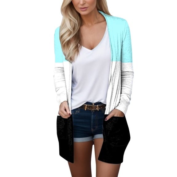 Vedolay Women's Cardigan Sweaters Knitted Regular Fit Full Zip Cardigan Sweater Blue,L