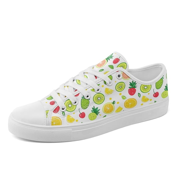 Coolcustomize Women Cute Fruit Print Casual Sneakers, Green/Red/Yellow, Lace-up Round Toe Low-top Canvas Shoes With Fabric Upper and Rubber Sole, Lady's Personlized Design Casual Shoes for Outdoor