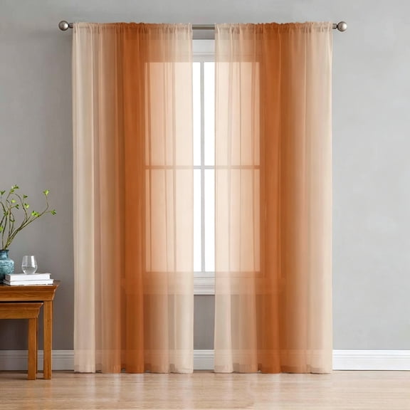 Burnt Orange Ombre Sheer Curtains 54 Inches Length 2 Panels Set, Window Sheer Curtains for Living Room/Bedroom, Modern Abstract Art Light Filtering Rod Pocket Curtain 52'' x 54'' x 2