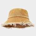 thumbnail image 2 of Gtoiithly Unisex Distressed Washed Denim Bucket Hat, Street Style Fisherman Sun Hat for Outdoor Travel, Beach and Daily Wear, Lightweight Breathable Sun Protection Cap Yellow, 2 of 3