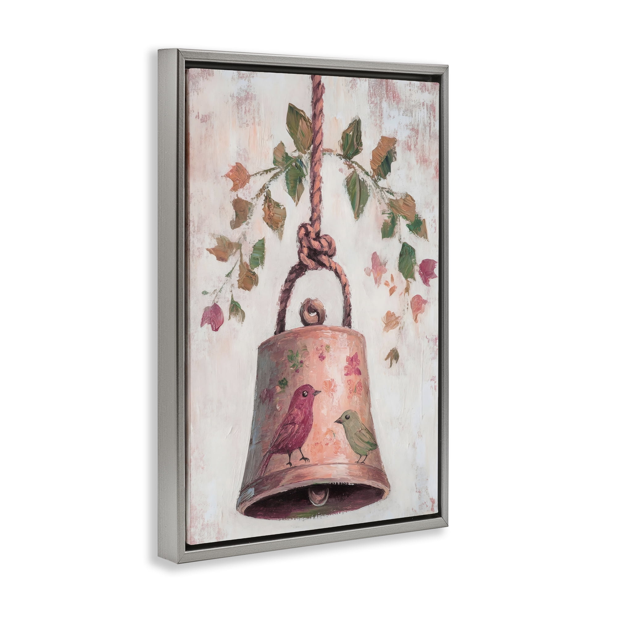 Vintage Christmas Bell Gray Framed Floater Canvas Wall Art, design by Petal Prints Design