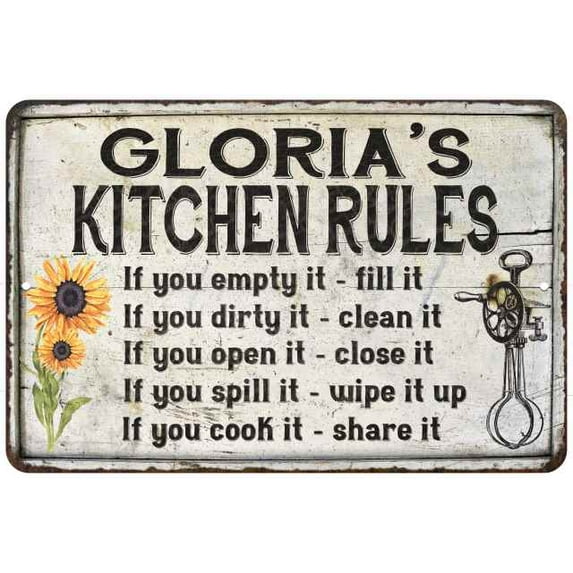 Gloria's Kitchen Rules Chic Sign Vintage Decor 16 x 24 Matte Finish Metal 116240032059