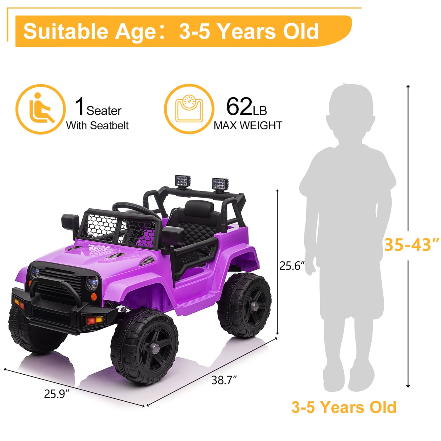 CIPACHO 12V Kids Ride On Car Truck, Battery Powered Vehicle with Remote Control, LED Lights, MP3 Music, Toy Gift for Children, Purple