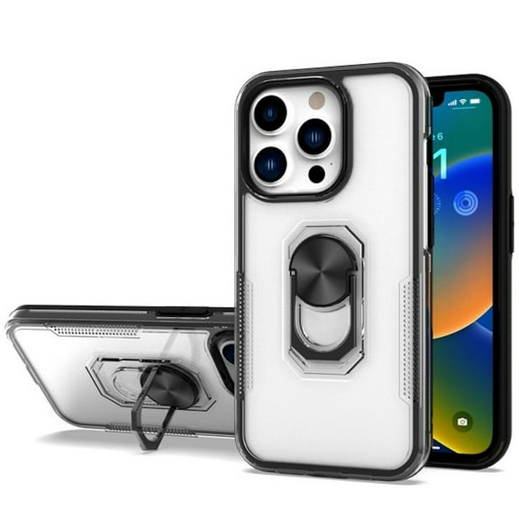 Translucent Series Hybrid Case with Ring Grip for iPhone 14 - Black