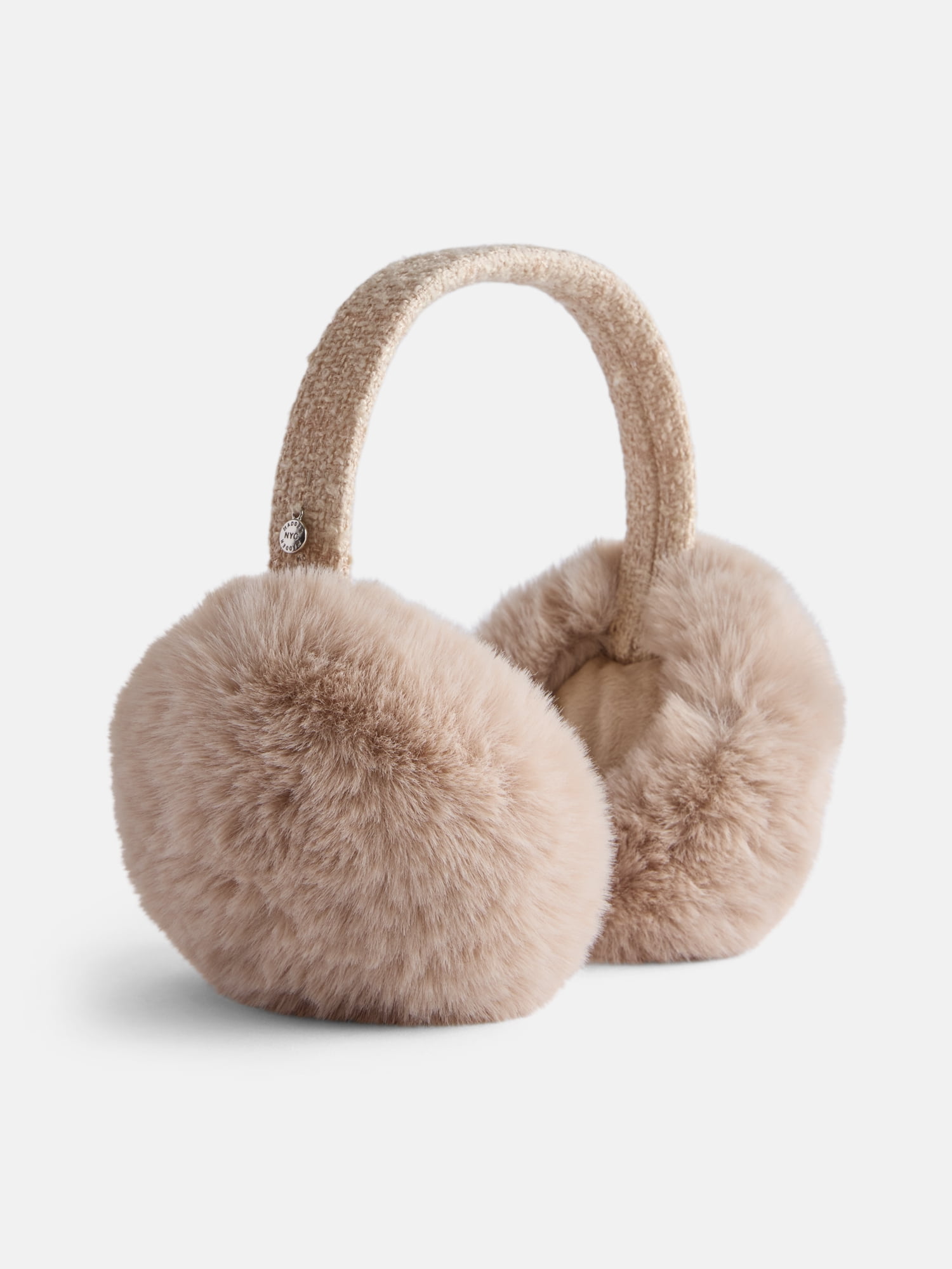 MNYC Women's Boucle Sequin Trim Earmuff, Tan