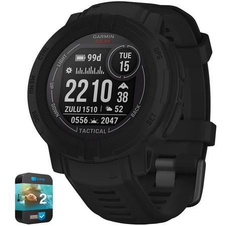 Garmin 010-02627-13 Instinct 2 Solar Smartwatch Tactical Edition Black Bundle with Premium 2YR CPS Enhanced Protection Pack