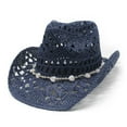 thumbnail image 2 of Shadoumai Cowboy Hat Cowgirl Hat Cowboy Hats Wide Brim Western Cowboy with Decorative Band, 2 of 4