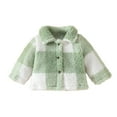 thumbnail image 3 of Boys Puffer Jacket Yourumao Baby Girls and Toddlers' Fleece Sherpa Jacket Thicken Warm Faux Shearling Fluffy Plaid Button Outerwear Fuzzy Winter Teddy Coat 6Months-3Years Green,18 Months, 3 of 7