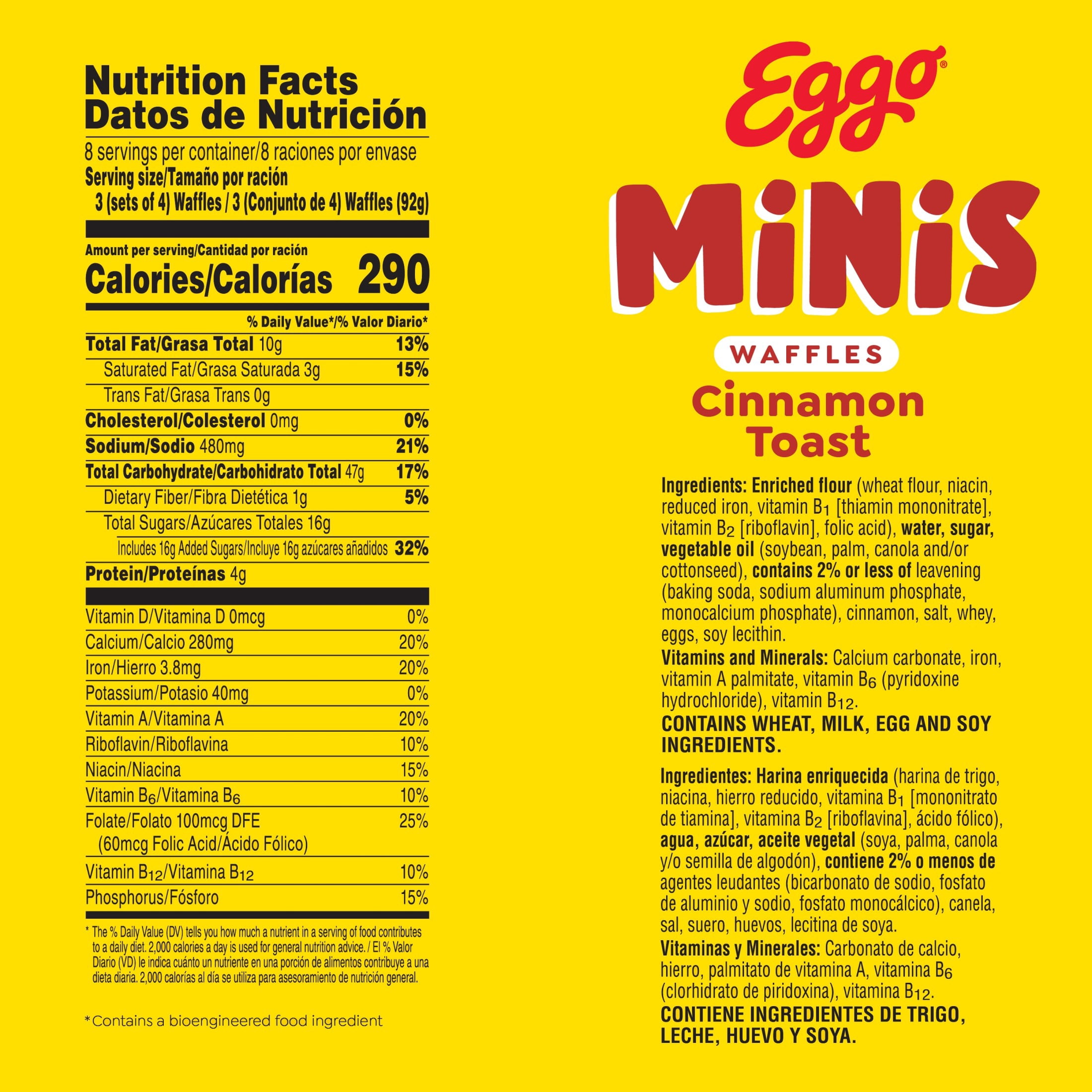 Eggo Minis Cinnamon Toast Waffles, Breakfast Food, 25.8 oz, 24 Count (Frozen)