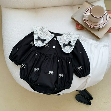

ins Korean style large lapel embroidered bag fart romper baby girl autumn clothes dress outing romper