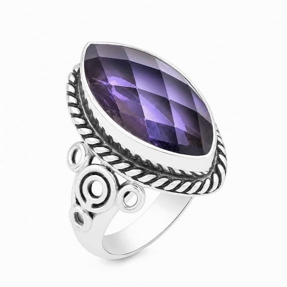 925 Sterling Silver Iolite Statement Ring – Handmade Oxidized Marquise Gemstone Artisan Jewelry for Women