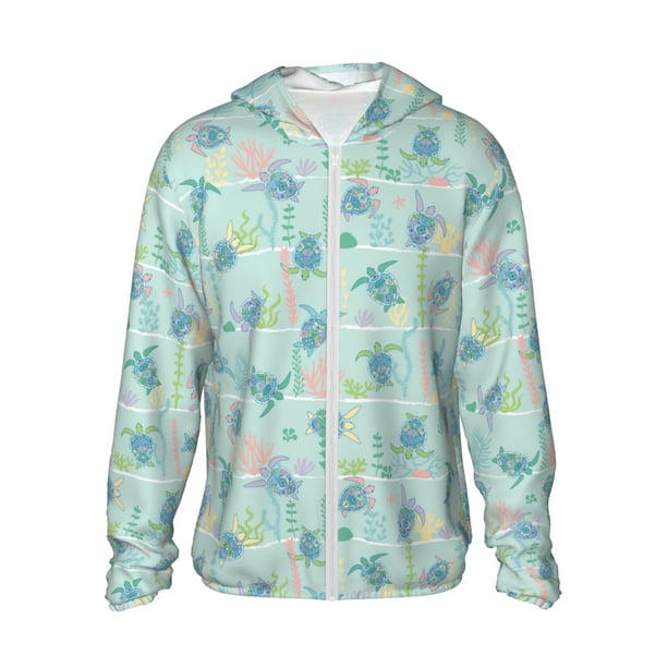 Fotbe Sea Turtle Chaqueta con Protección Solar UPF 50+ para Hombre y Mujer, Camisa con Capucha y Bolsillos-Small