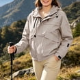 thumbnail image 5 of SEMPAI Windbreaker Jacket Women Waterproof Long Sleeve Zip Hooded Jacket Multi Pockets Outdoor Hiking Jacket Loose Winter Mountaineering Casual Outerwear Beige L, 5 of 7