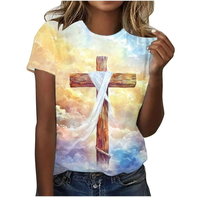 Tops de Ajuste Suelto para las Mujeres Sudadera Casual Impresa Manga Corta Cuello Redondo Superior, Poliéster