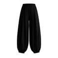 thumbnail image 4 of Lumtrix Cotton Linen Harem Pants Women Balloon Trouser Wide Leg Baggy Pants | Drawstring Elastic Waist Lantern Pants With Pockets Black M, 4 of 7