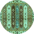 thumbnail image 1 of Ahgly Company Machine Washable Indoor Round Abstract Turquoise Blue Modern Area Rugs, 7' Round, 1 of 4