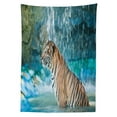 thumbnail image 3 of Ambesonne Tiger Tablecloth Rectangular Table Cover, Feline Animal in Pond, 52"x70", Pale Brown Turquoise, 3 of 4