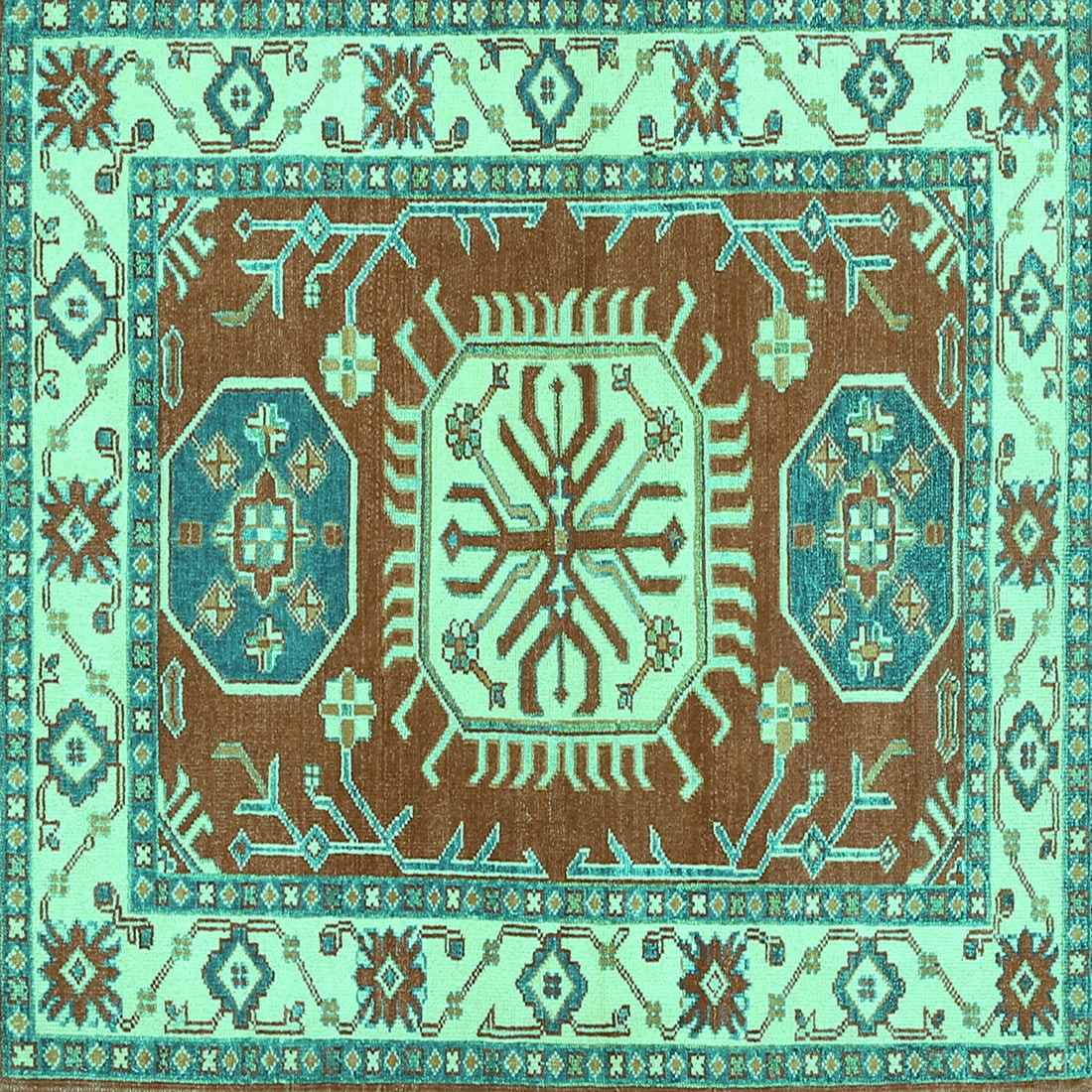 Ahgly Company Machine Washable Indoor Square Geometric Turquoise Blue ...