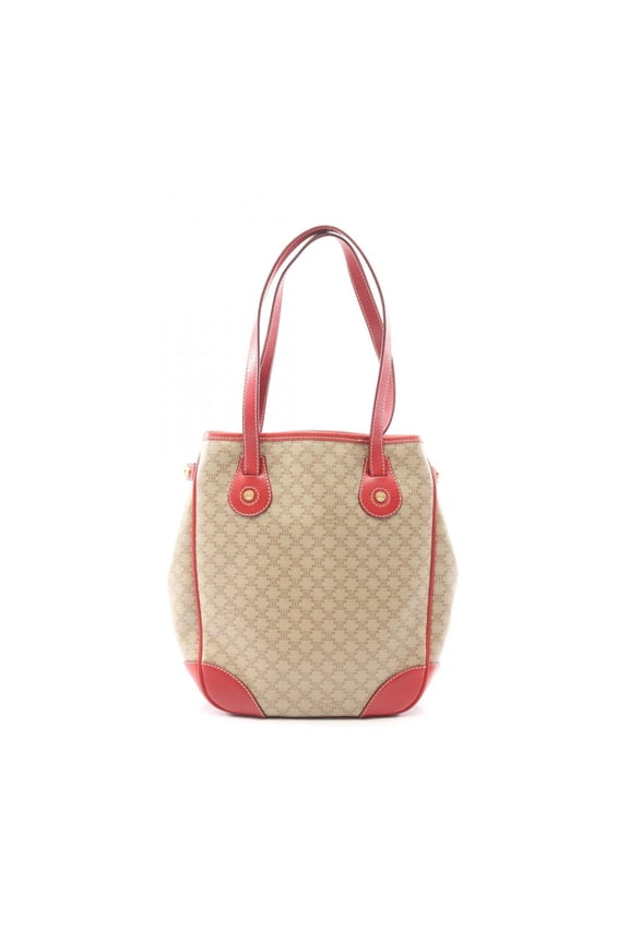 Pre-Owned Celine Macadam Tote Bag Handbag, Coated Canvas Leather, Women's, Beige/Red