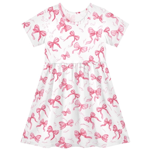 joogoo Pink Bows Girls' Short Sleeve Dress Kids Dresses 5-6T