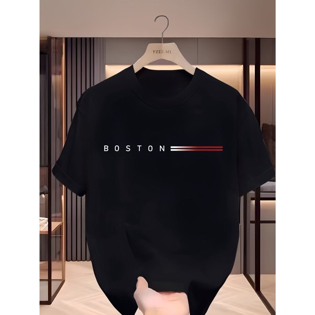 Boston Teen Boys' Casual Outdoor T-Shirt, Short Sleeve, Crew Neck, Geometric Print, Cotton, Machine Washable, Teen Casual Wear|Trendy Boys' Top|Stretchable Fabric, Teenage Boy Clothes