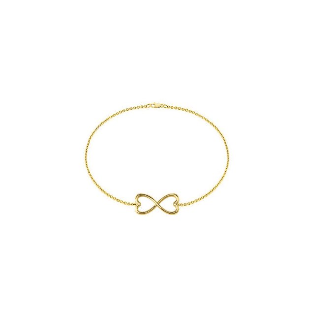 Bracelet Infini en Forme de Cœur en Or Jaune 14 Carats avec Chaîne à Câble de 7 Pouces et Fermoir à Homard