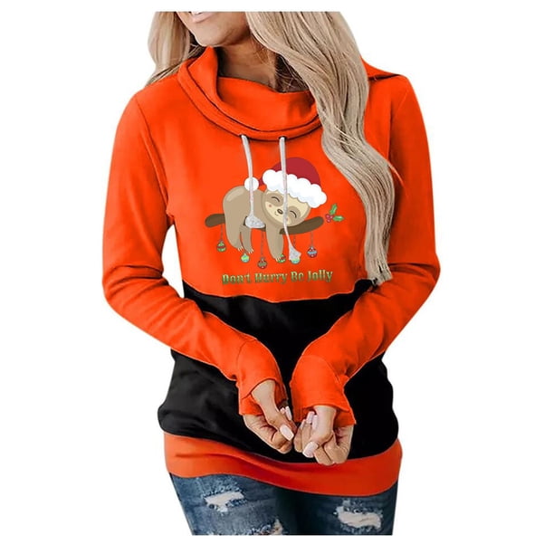 Sudadera con capucha para mujer con estampado de manga larga informal suelta para Navidad Fridja fksj3259