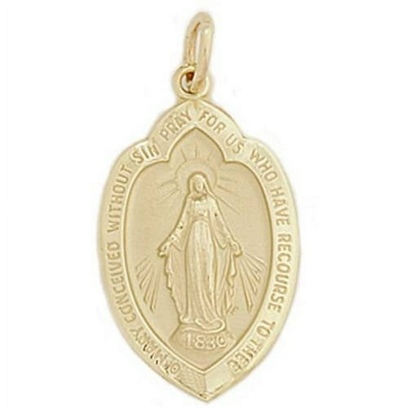 Genuine Solid 14 Karat Yellow Gold Miraculous Mary Religious Pendant Necklace