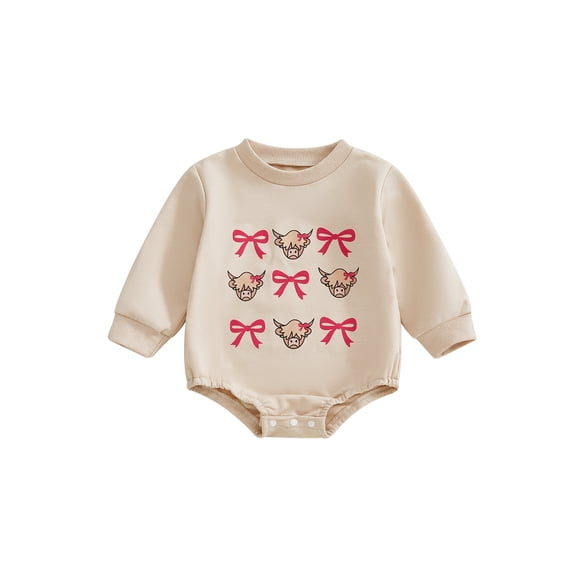 BemeyourBBs Western Cowgirl Outfit Baby Girl Boy Sweatshirt Bubble Romper Bow Bull Long Sleeve Bodysuit Cute Newborn Clothes