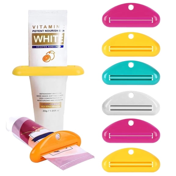 6PCS Toothpaste Tube Squeezer Dispenser, Hanging Tooth Paste Clips Roller Squeezer Holder for Saving Toothpaste Facial Cleanser Creams Paint, Assorted Colors
