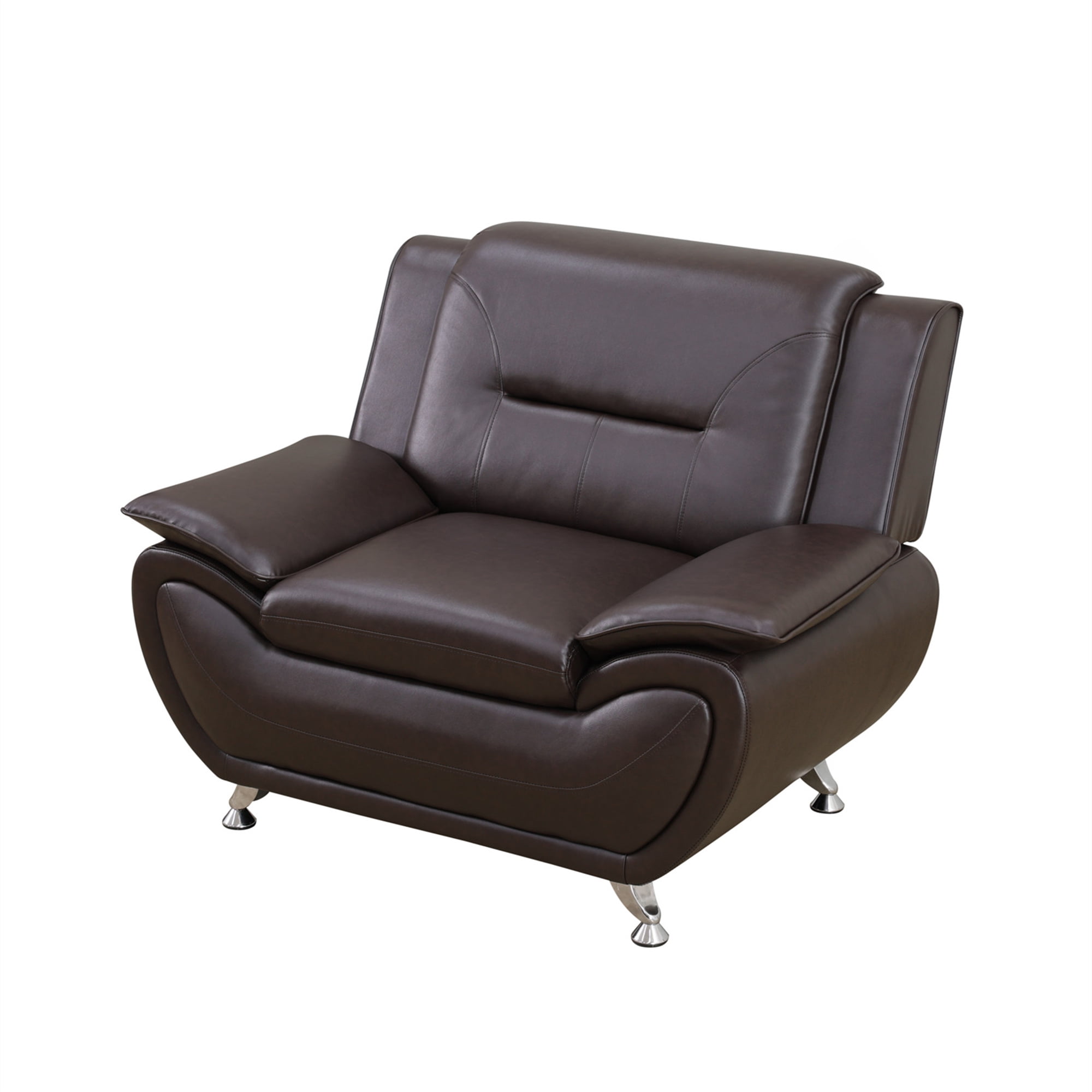 Aukfa 3 Piece Sofa Set - 46" Wide Upholstered Sofa Couch Armchair, Leather, Brown