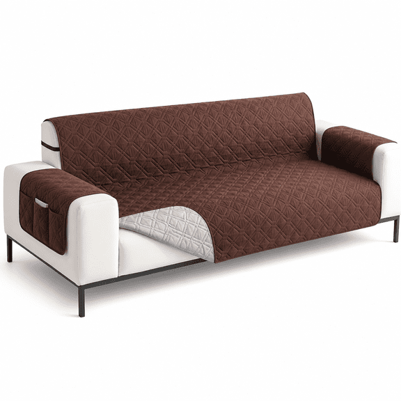 FURMORA Waterproof Couch Covers 3 Cushion Couch,Non-Slip 3 Seater Sofa Covers Washable,Furniture Protector with Side Pockets Elastic Straps for Dogs,Pets,Living Room (Brown,3 Seater Sofa)