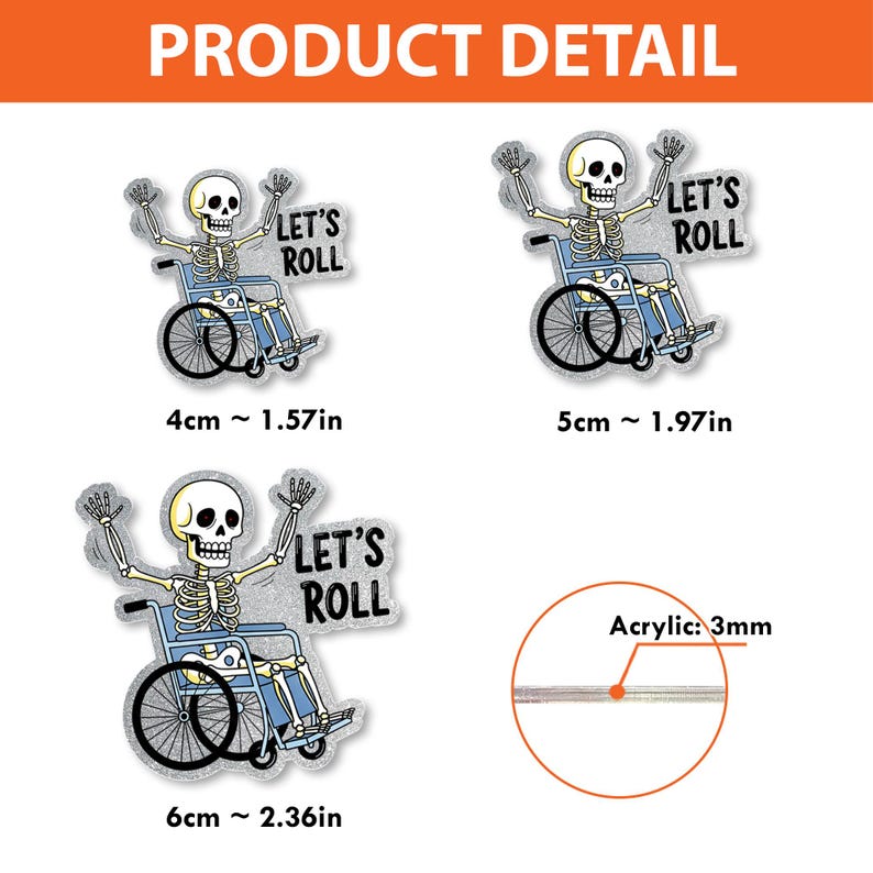 TiniDecor Let’s Roll Skeleton Badge Reel, Funny Skeleton in Wheelchair Retractable ID Holder, Cute Gift for Nurses & Halloween