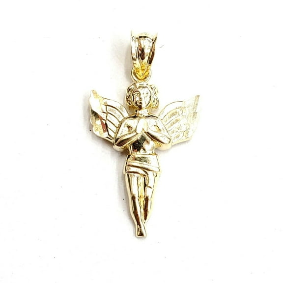 New 10k yellow Gold angel Pendant charm wings gift fine jewelry diamond cut 1.3g