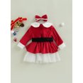 thumbnail image 4 of Toddler Baby Girl Christmas Dress Santa Claus Dress Red Velvet Long Sleeve Tulle Princess Dress with Headband Outfit, 4 of 9