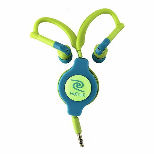 ReTrak Retractable Ear Buds with Ear Hook Neon Blue/Yellow