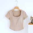 thumbnail image 3 of Ladies' Short Sleeved T Shirt With Chest Pad With Irregular Arc Hem And Bra Bottoming Shirt With Square Collar Top. Casual Women Summer Comfortable Workout Shirts Women And Shirts Women Short Sleeve, 3 of 3