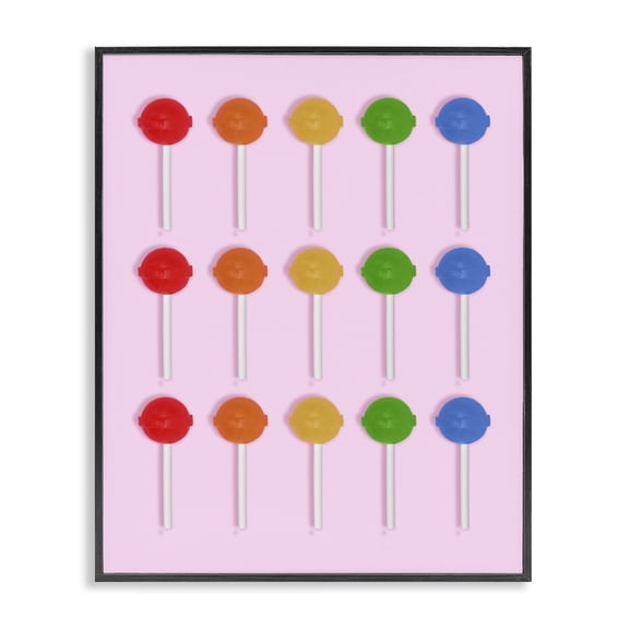 Stupell Industries Contemporary Candy Pops on Light Pink Black Framed Giclee Art, 11 x 14, by LISH Creative