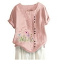 thumbnail image 1 of Camiseta Casual de Manga Corta con Botón de Cuello Redondo de las Mujeres, Tops Cortos para las Mujeres, 1 of 5