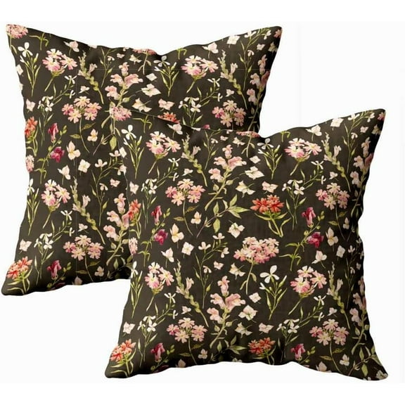 Set of 2 Watercolor Floral Pattern Delicate Flower Wallpaper Wildflowers Pink Background Throw Pillow Covers 18X18 Inch Decorative Pillow Cases for Couch Bedroom Living Room