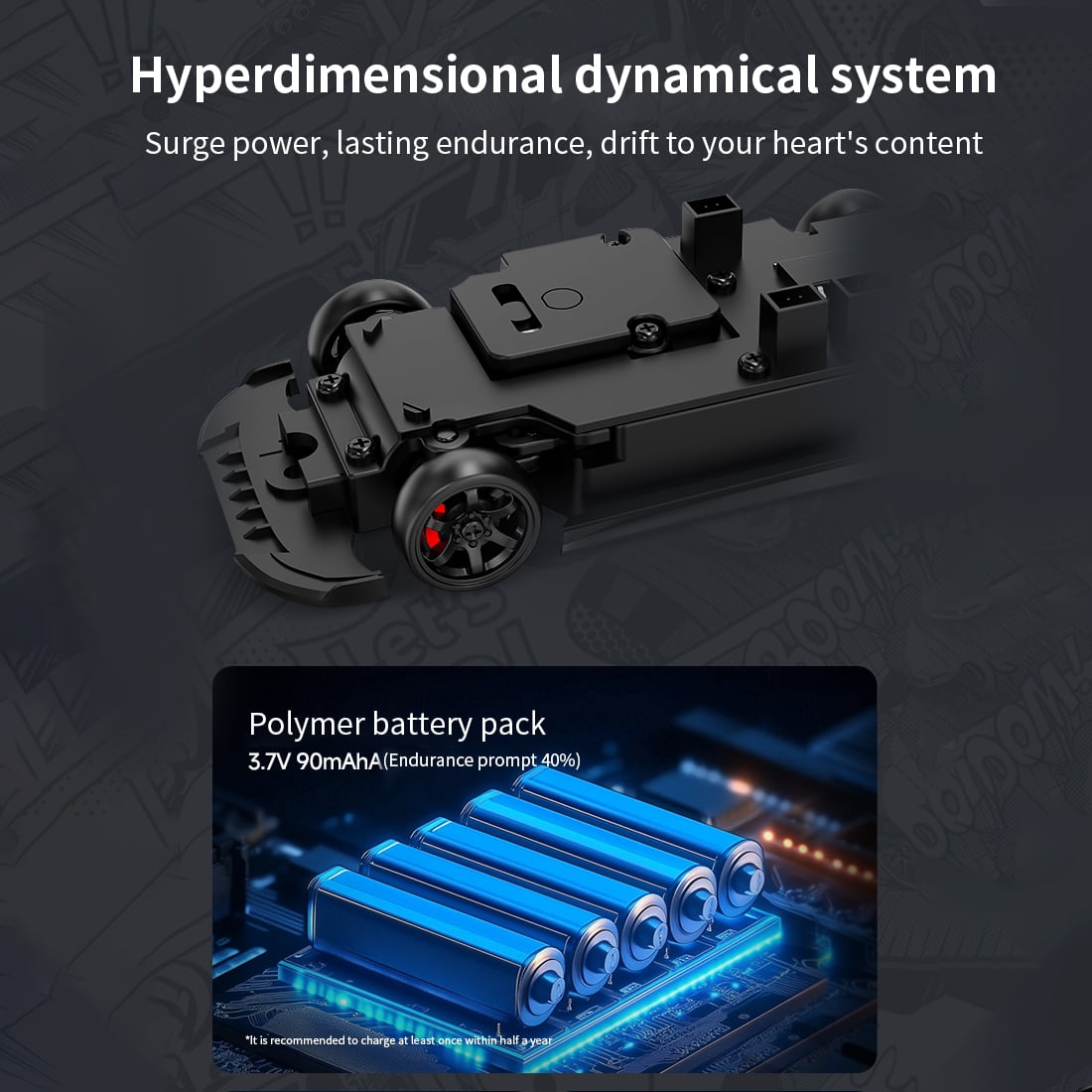 1/64 Scale RC Drift Car, 2.4G Quad Channel 4WD Desktop Mini Drift Car with Duplex Light Set, Proportional Control Type-C Fast Charging Gemstone Blue