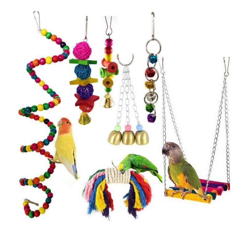 2 x Bird Mirror & Perch Beads Interactive Bird Toy Budgie Canary Cockatiel Finch 