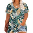 thumbnail image 3 of Women's Oversized Top Fashion Retro Printing Short Sleeve TShirt Casual Gradient Color Blouses V-Neck Summer Loose Breathable Plus Size Pullover Tops Style 04 XXL, 3 of 5