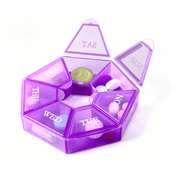 DUPAI Small Weekly Pill Organizer, Round Pill Dispenser for Travel, Mini Pill Organizer, Compact Medicine Holder, Pill Sorters 7 Days, Portable Vitamin Container, Bpa Free (Food Grade)
