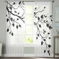 thumbnail image 3 of Black White Leaves Semi Sheer Curtains 72 Inch Length 2 Panels Set, Minimalist Natural Trees Watercolor Sheer Kitchen Curtain Privacy Voile Window Curtain for Living Room Bedroom Rod Pocket Drapes, 3 of 7