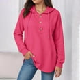 thumbnail image 2 of Kaprioy Hoodies for Women Waffle Knit Drawstring Button V Neck Casual Pullover Sweatshirt Long Sleeve Fall Fashion Hooded Tops Hot Pink, XXL, 2 of 9