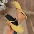thumbnail image 4 of UDAUDU Womens Flats Mules Elegant Dressy Closed Toe Slip On Leather Shoes Adjustable Buckle Strap Mary Jane Casual Office Shoes Yellow US 7.5, 4 of 9