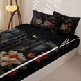 thumbnail image 3 of Homewish Vintage Floral Zipper Twin Comforter Sets with Fitted Sheet and 2 PillowcasesVintage Sunflower Branch Print Zipper Bedding Set,Black Reversible,4pcs, 3 of 7