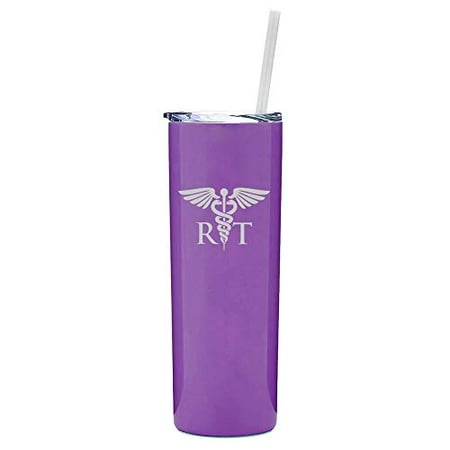 

20 oz Skinny Tall Tumbler Stainless Steel Vacuum Insulated Travel Mug With Straw RT Rad Tech Radiologic Technologist (Purple)