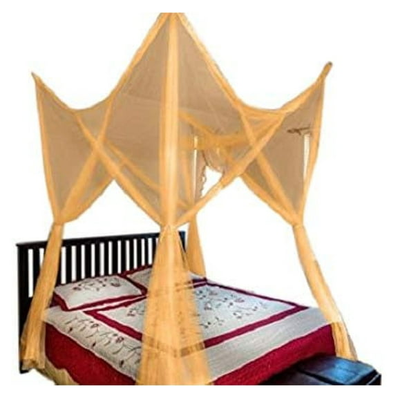 Four Post Mosquito Net Bed Canopy - Queen King Size - Orange Indoor Outdoor Bedding